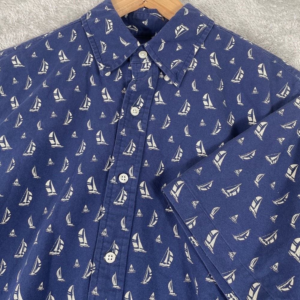 Ralph Lauren Button Down Shirt Mens Medium Blue Sailboat Nautical Preppy Coastal